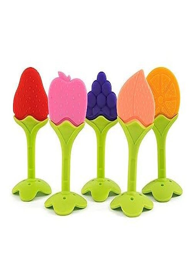 ROFORUF Baby Food Feeder Pacifier, Silicone Fruit Feeder Teethers For Babies1 Pc, Fruit Shape Teether For New Born 1Pc & Baby Finger Toothbrush 2Pc(Combo Of 4),Assorted - Image 4