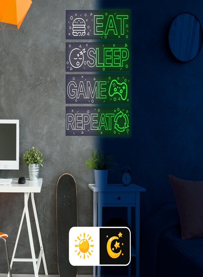 Robmoda 4 Pcs Glow in The Dark Neon Game Wall Stickers, Boys Gamer Room Wall Decals, EAT Sleep Game Repeat Gaming Wall Art Sticker, Kids Bedroom PlayRoom Nursery Party Decoration (Green) - Image 3