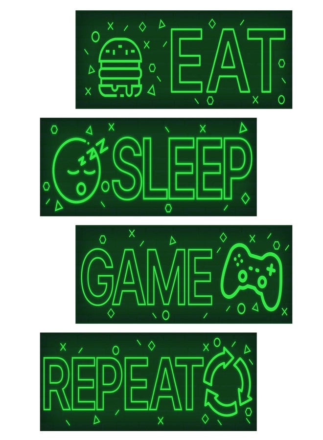 Robmoda 4 Pcs Glow in The Dark Neon Game Wall Stickers, Boys Gamer Room Wall Decals, EAT Sleep Game Repeat Gaming Wall Art Sticker, Kids Bedroom PlayRoom Nursery Party Decoration (Green) - Image 1