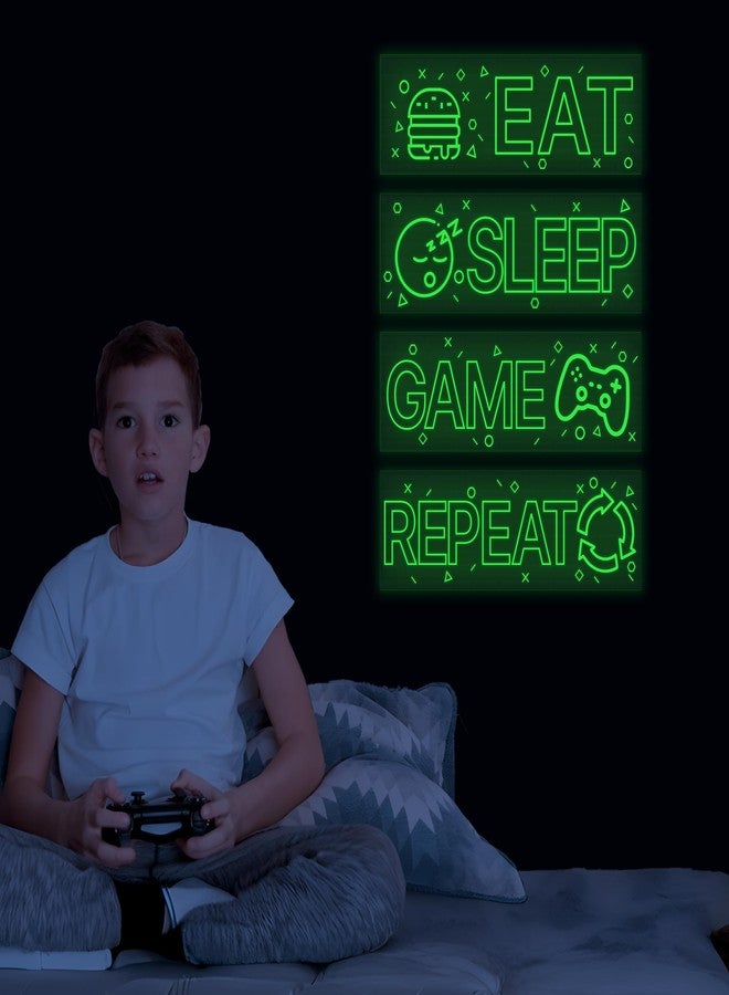 Robmoda 4 Pcs Glow in The Dark Neon Game Wall Stickers, Boys Gamer Room Wall Decals, EAT Sleep Game Repeat Gaming Wall Art Sticker, Kids Bedroom PlayRoom Nursery Party Decoration (Green) - Image 4
