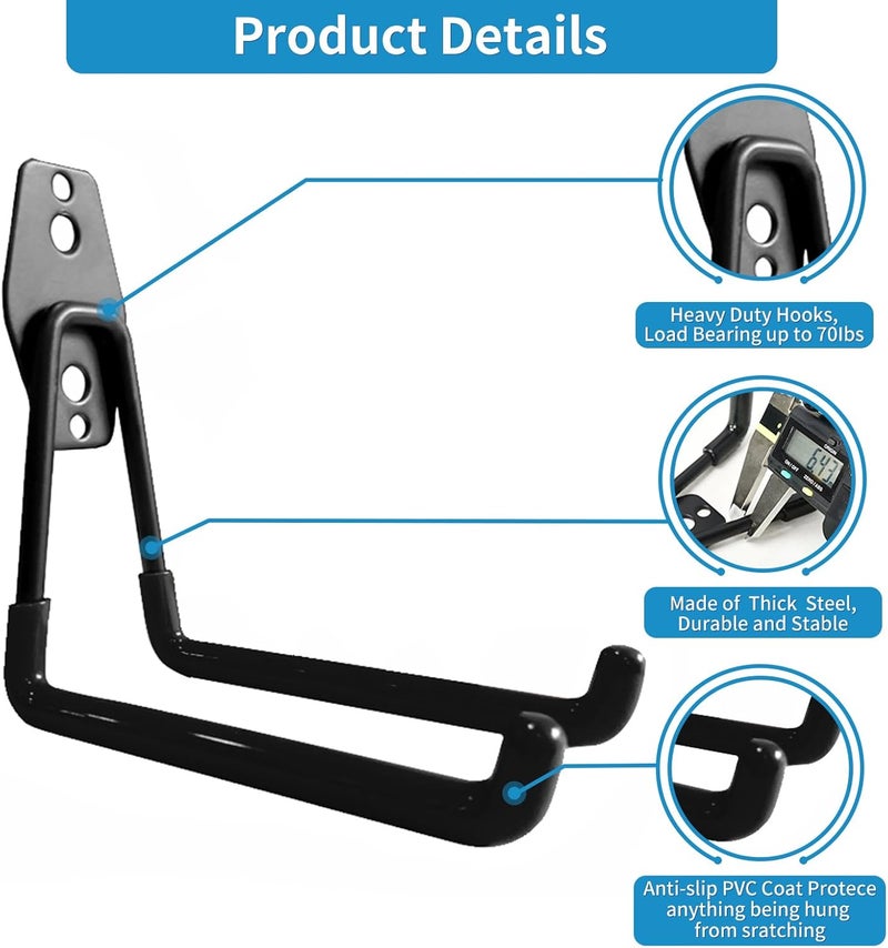 GeeWatom Garage Storage Utility Hooks，Garage Garden Tool Organizer，Steel Wall Mount Hooks, Large Garden U Hooks （2 Pack） - Image 3