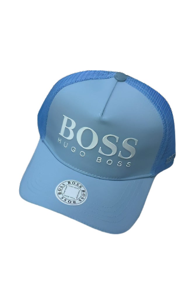 HUGO BOSS BOSS Hugo Boss Men's Mesh Trucker Cap - Sky Blue, Embroidered Logo, Adjustable