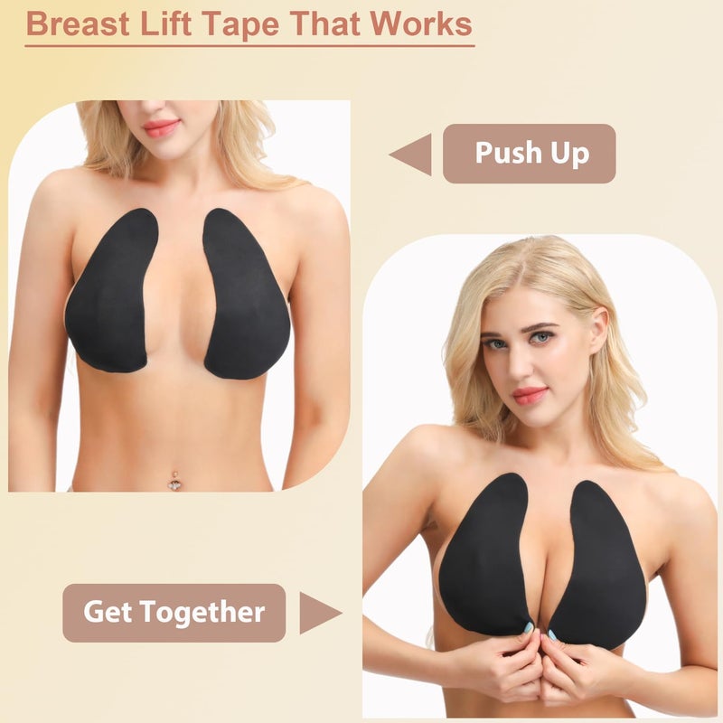 MILUMILUU Breast Lift Tape for Large Breasts Push Up Sticky Adhesive Bra for A-E Cup Black DD+ - Image 2