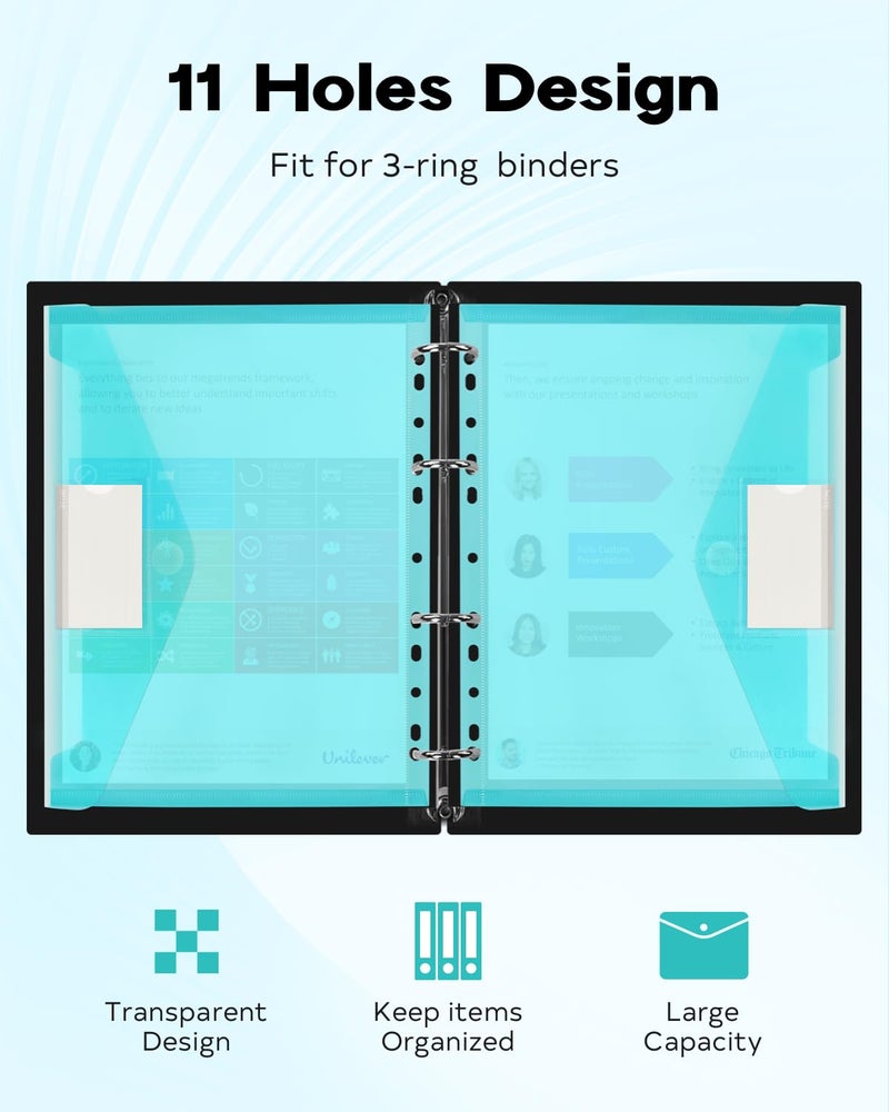 ASBEFORE 10 Pack File Folders, 11 Ring Binder Folders with Pockets, Plastic Envelopes, Clear Folder for Documents with Label, 3 Ring Binder Pocket Organizer Letter Size A4 Size - Image 3