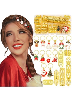 RechicGu 78pcs Hair Jewelry Dreadlock Accessories For Women BraidsMen Beard Christmas Hair Ornaments SantaDeer Elk Gloves BellHair Clips Cuffs Wraps Beads Decorations 