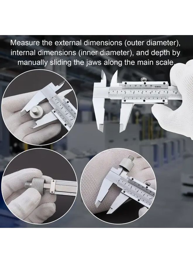 2Pcs Vernier Caliper Set 0 6 Inch Dual Scale Carbon Steel With Cleaning Cloth - Image 5
