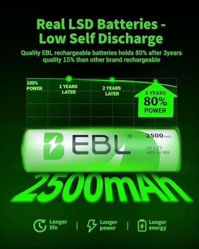 EBL 8 Pack AA Rechargeable Batteries 1.2V 2500mAh High Performance Pre-Charged AA Batteries - Image 3