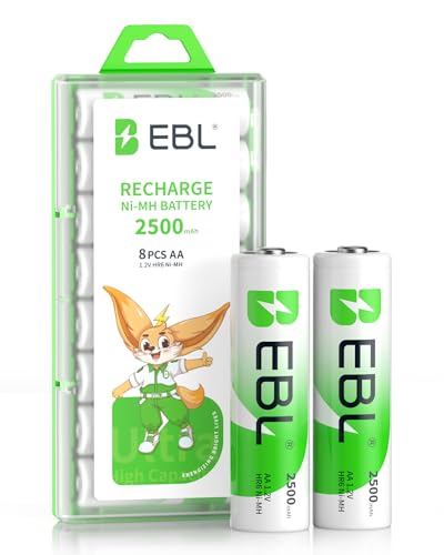 EBL 8 Pack AA Rechargeable Batteries 1.2V 2500mAh High Performance Pre-Charged AA Batteries - Image 1