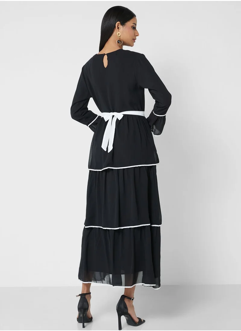 Khizana Layered Dress With Contrast Piping