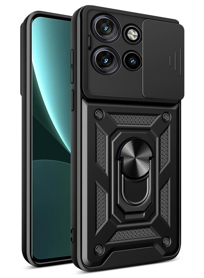Motorola Edge 50 5G Case Cover, Slide Camera Lens Cover + 360°Rotating Kickstand Ring + Support Magnetic Car Mount Shockproof Mobile Phone Case For Motorola Edge 50 5G, Black - Image 1