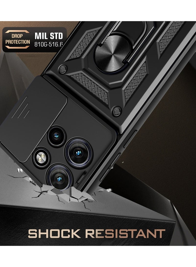 Motorola Edge 50 5G Case Cover, Slide Camera Lens Cover + 360°Rotating Kickstand Ring + Support Magnetic Car Mount Shockproof Mobile Phone Case For Motorola Edge 50 5G, Black - Image 2