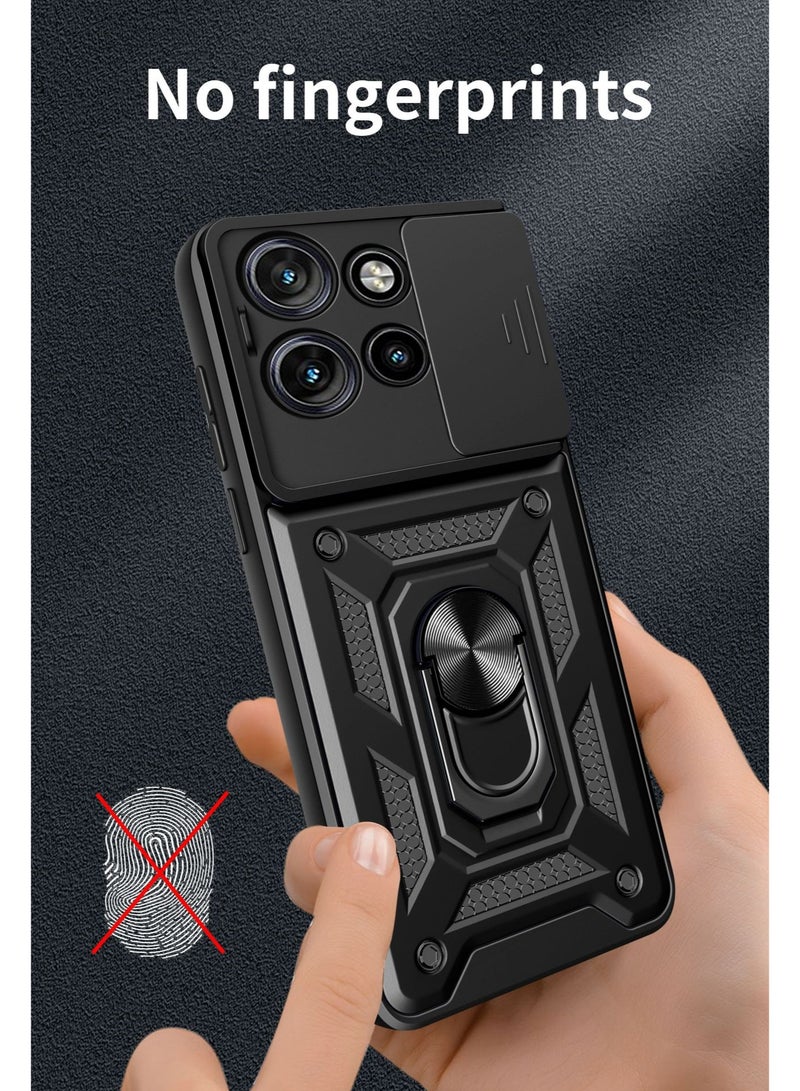 Motorola Edge 50 5G Case Cover, Slide Camera Lens Cover + 360°Rotating Kickstand Ring + Support Magnetic Car Mount Shockproof Mobile Phone Case For Motorola Edge 50 5G, Black - Image 5
