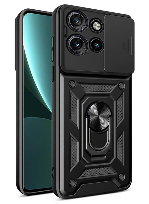 Motorola Edge 50 5G Case Cover, Slide Camera Lens Cover + 360°Rotating Kickstand Ring + Support Magnetic Car Mount Shockproof Mobile Phone Case For Motorola Edge 50 5G, Black