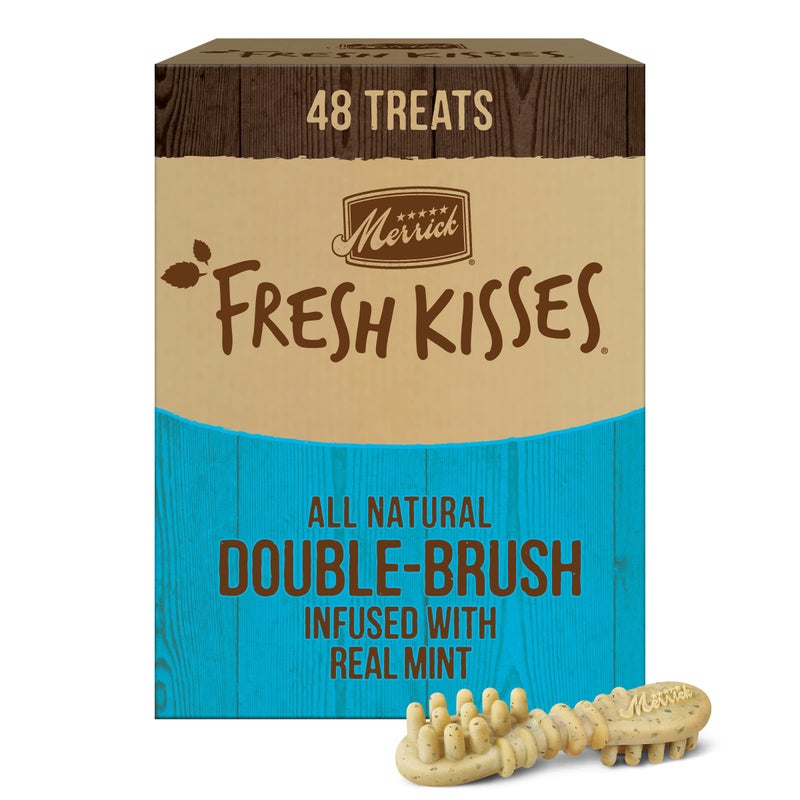 Merrick Fresh Kisses Natural Dental Chews, Toothbrush Treat Shape Infused with Real Mint, Small Dogs 15-25 Lbs - 48 ct. Box - Image 1