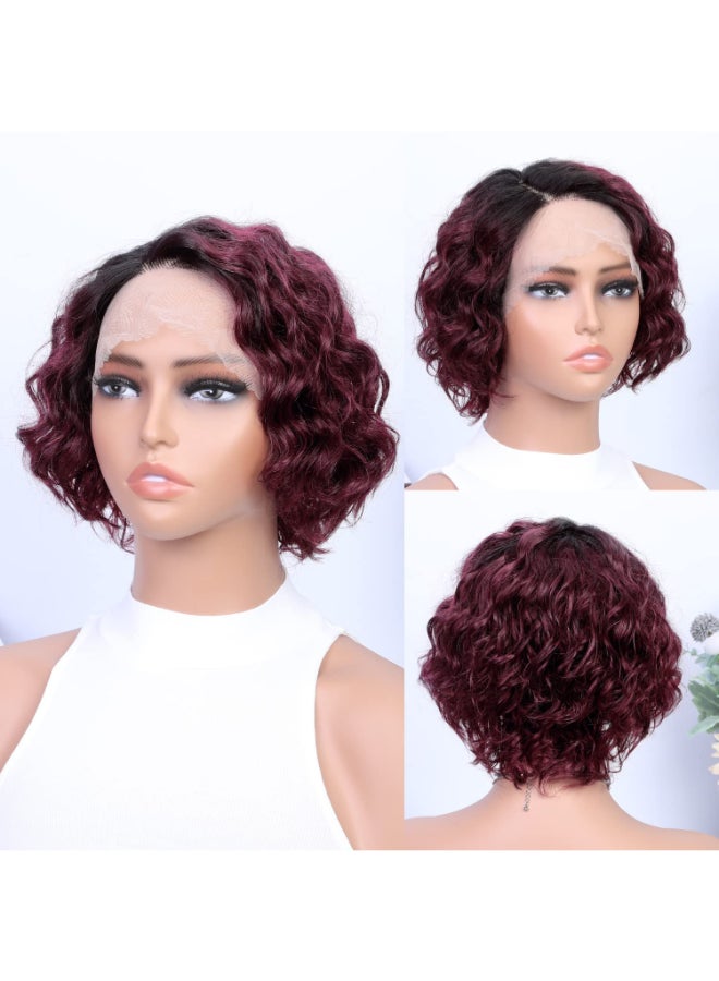 WIGER Short Human Hair Curly Wigs Ombre Curly Bob Hair Wig Brown Short Curly Lace Front Wigs for Black Women 8 Inch Glueless Curly Pixie Cut Wig 150 Density Side Part 1B99J Lace Frontal Wig 8 - Image 4