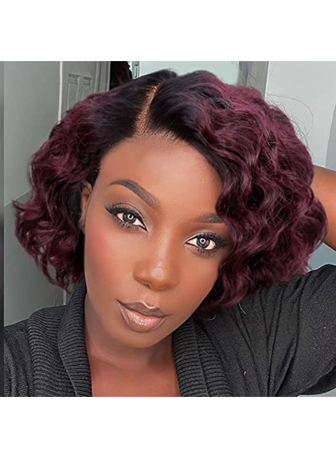 WIGER Short Human Hair Curly Wigs Ombre Curly Bob Hair Wig Brown Short Curly Lace Front Wigs for Black Women 8 Inch Glueless Curly Pixie Cut Wig 150 Density Side Part 1B99J Lace Frontal Wig 8 - Image 1