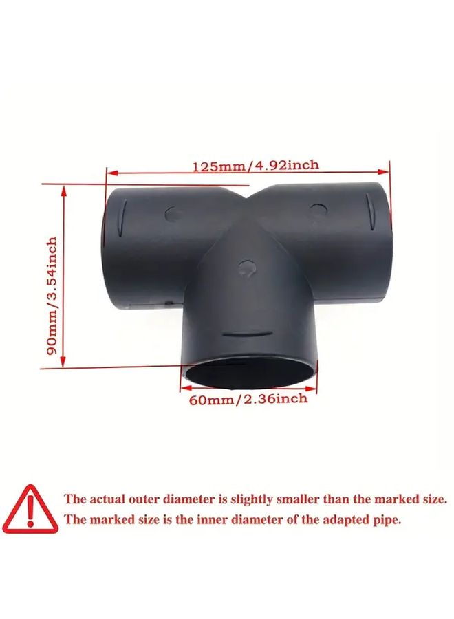 90mm Black Plastic T Pipe Connector For Car Air Heater Ventilation Duct Outlet - Image 2