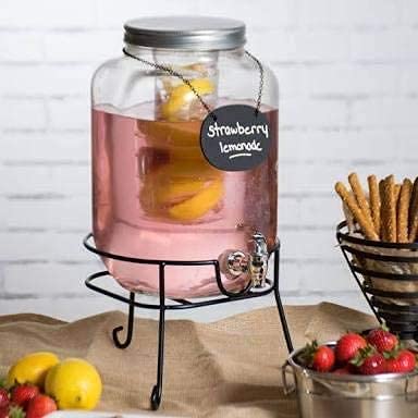 LVOOK Glass Made Juice Water Beverage Beer Lemon Water Liquor Dispenser With Attached Metal Silver Tap And Stand 4 Liter Pack of 1 By Home Cart - Image 2