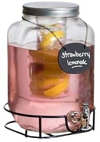 LVOOK Glass Made Juice Water Beverage Beer Lemon Water Liquor Dispenser With Attached Metal Silver Tap And Stand 4 Liter Pack of 1 By Home Cart - Image 1