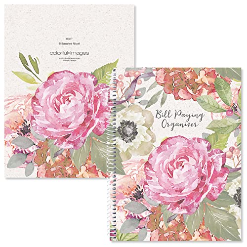 Current Navy Blossoms Bill Paying Organizer Book - 9" x 12” Personal Account Book, Spiral Bound, 14 Storage Pockets, 32 Label Stickers, Monthly Finance & Payment Management Tracker for Home & Office - Image 4