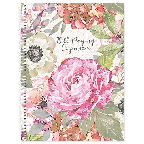 Current Navy Blossoms Bill Paying Organizer Book - 9" x 12” Personal Account Book, Spiral Bound, 14 Storage Pockets, 32 Label Stickers, Monthly Finance & Payment Management Tracker for Home & Office - Image 1