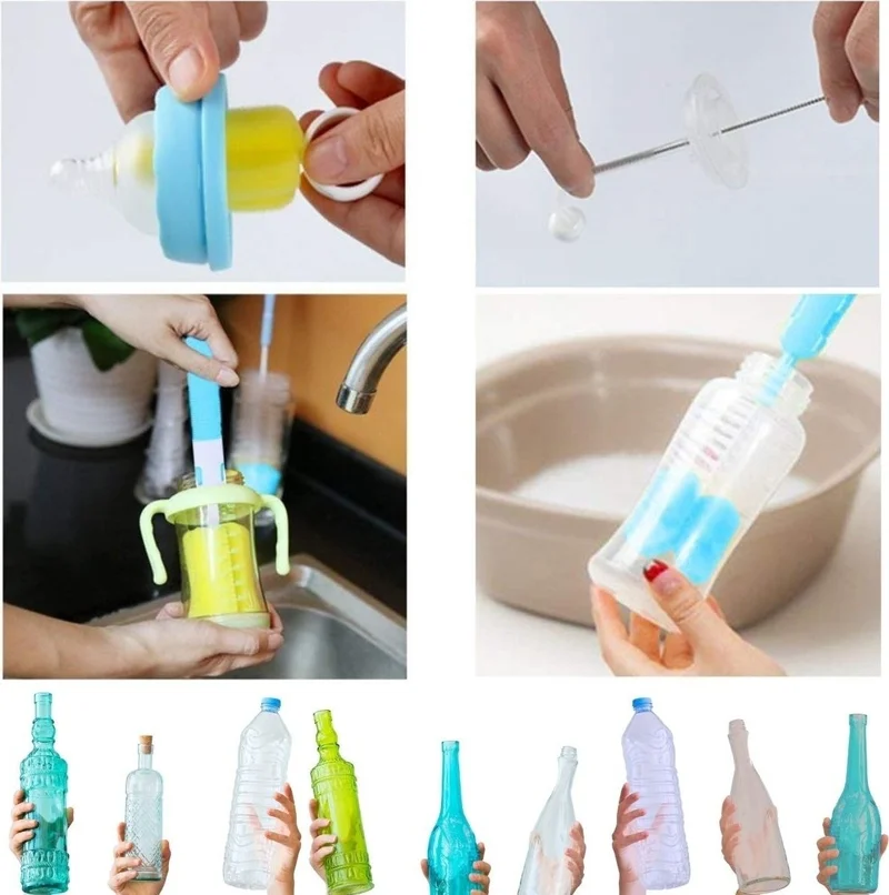 5DM 7 Piece Baby Bottle Long Jar Thermos Jug Oil Bottle Cleaning Brush Tool Set