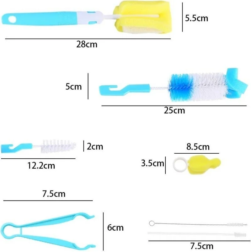 5DM 7 Piece Baby Bottle Long Jar Thermos Jug Oil Bottle Cleaning Brush Tool Set