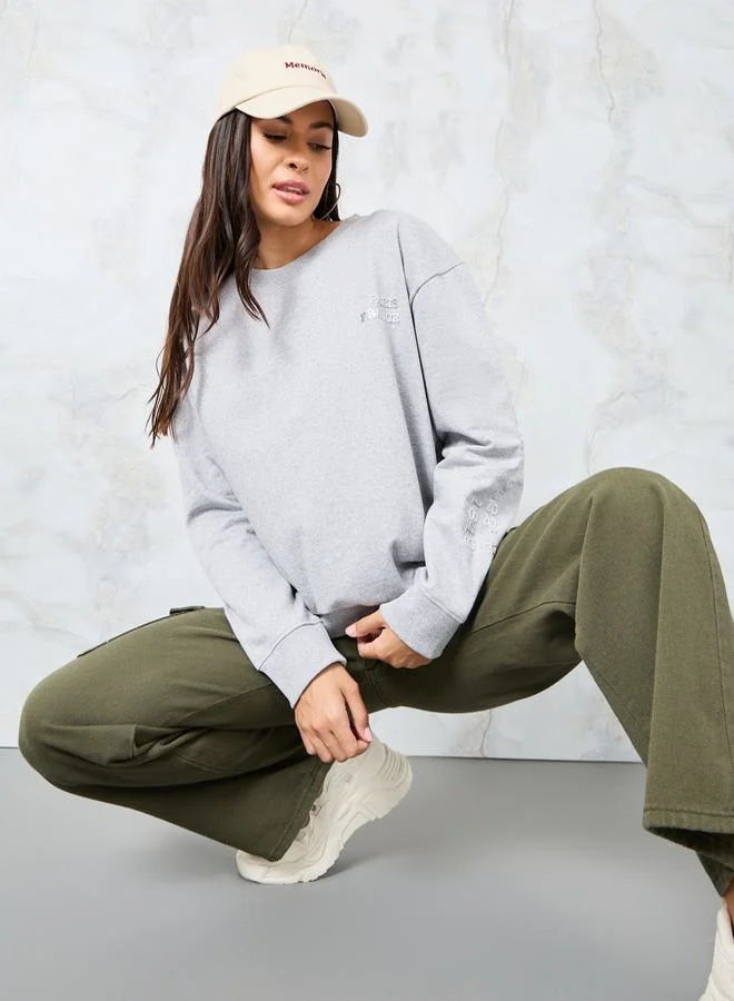 Styli Regular Fit HD Foil Print Slogan Sweatshirt