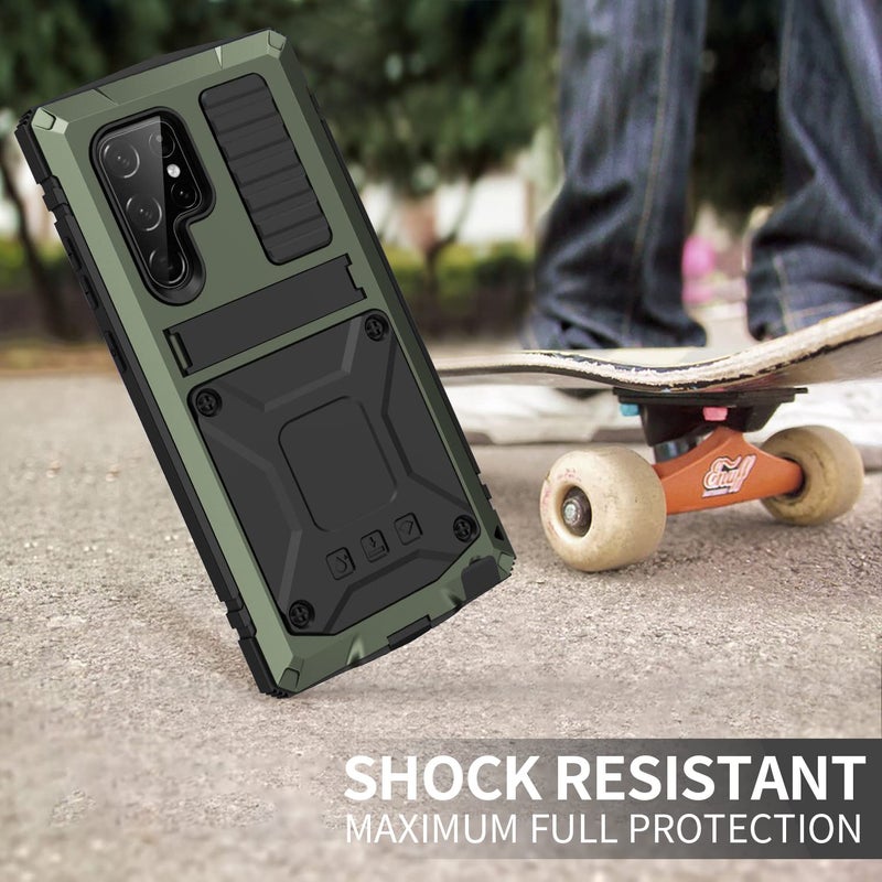Simicoo Compatible with Samsung S23 Ultra Metal Military Case with Stand Screen Protector Camera Protection Rugged Heavy Duty Shockproof Full Body Cover Tough Dustproof for Men (Green) - Image 5
