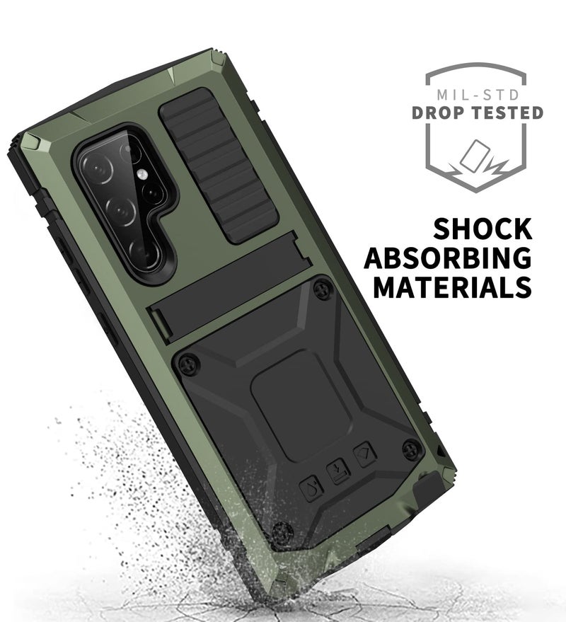Simicoo Compatible with Samsung S23 Ultra Metal Military Case with Stand Screen Protector Camera Protection Rugged Heavy Duty Shockproof Full Body Cover Tough Dustproof for Men (Green) - Image 2