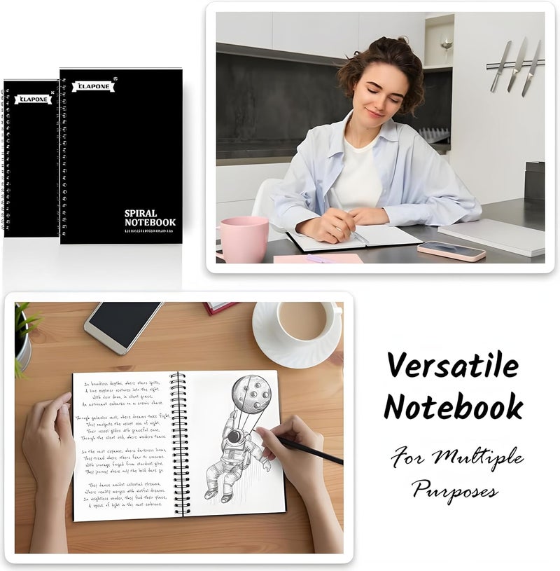 CLAPONE 3 Pcs A5 Spiral Notebook with Natural White 120 Plain Page 140 GSM Heavy Duty Paper for School/College/Office/Home Travel Writing Notebook/Journal/Sketchbook/Notepad/Lightweight/Kraft Cover/Classic Blank Spiral Notebook,Black - Image 4