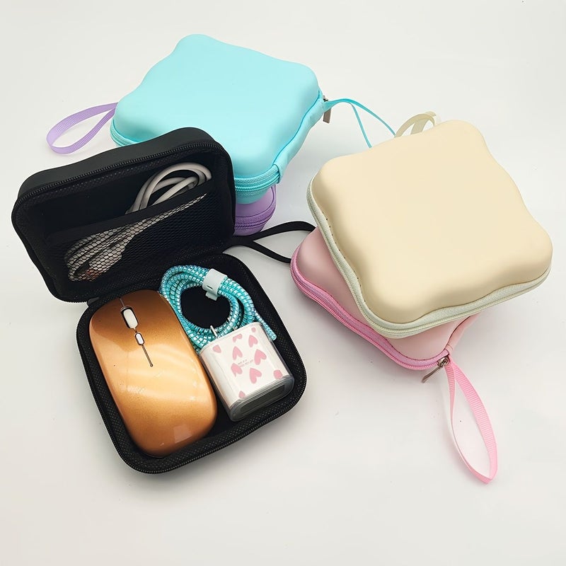 Black Solid Color Bluetooth Earphone Data Cable Portable Small Storage Pouch Hard Shell Protection Hand Carry Design Suitable For Storing And Protecting Small Digital Products Zipper Closure - Image 1