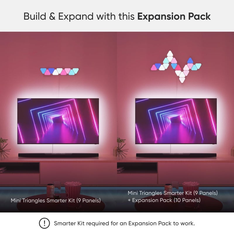 نانوليف حزمة توسعة صغيرة Nanoleaf Shapes Triangles - نظام ألواح LED ذكي مع واي فاي ومشغل موسيقى، ديكور فوري للجدران، للاستخدام المنزلي أو المكتبي، أكثر من 16 مليون لون، استهلاك منخفض للطاقة - أبيض - 10 عبوات - Image 2