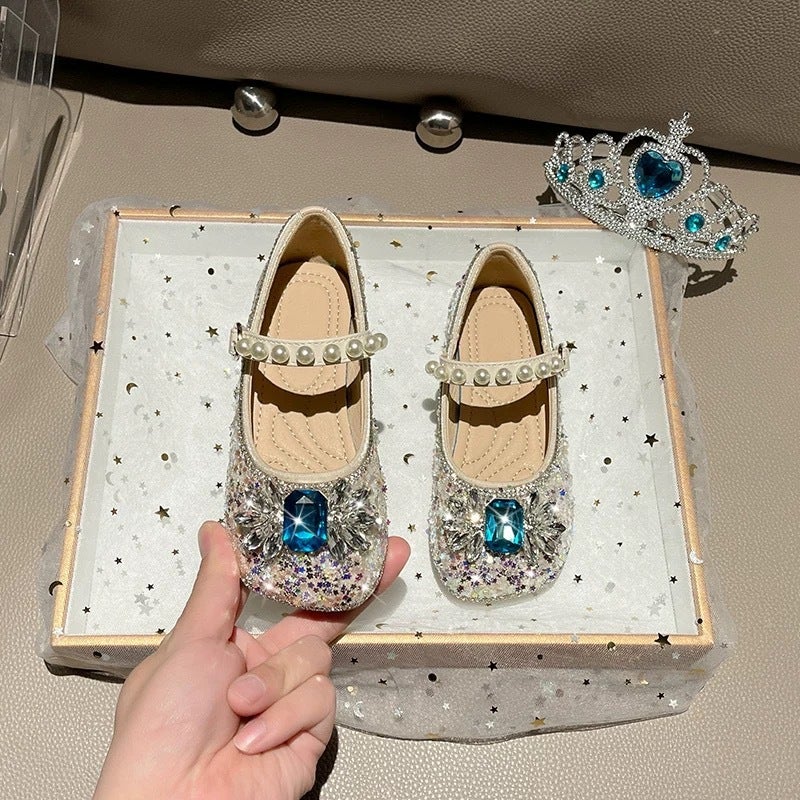 Girls'' Elsa Crystal Princess Shoes 2026 Spring New Bowknot Children''s Baby Leather Shoes Soft Sole Rhinestone Single Shoes - Image 3