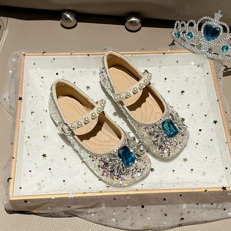 Girls'' Elsa Crystal Princess Shoes 2026 Spring New Bowknot Children''s Baby Leather Shoes Soft Sole Rhinestone Single Shoes - Image 2