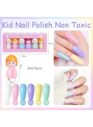 Kids Nail Polish, 6 Colors Non-Toxic Water Based Peel-Off Nail Polish Set, Non Toxic & Safe Nail Polish Set for Girls Ages 5+ for Parties, Birthday and Makeovers (6Colors) - view 3