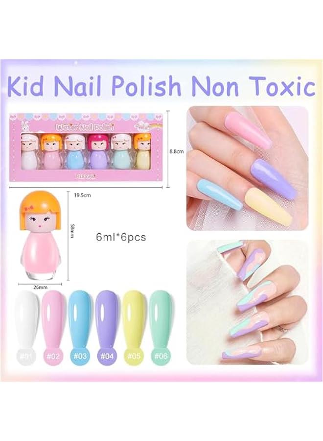 Beauenty Kids Nail Polish, 6 Colors Non-Toxic Water Based Peel-Off Nail Polish Set, Non Toxic & Safe Nail Polish Set for Girls Ages 5+ for Parties, Birthday and Makeovers (6Colors)  - Image 3