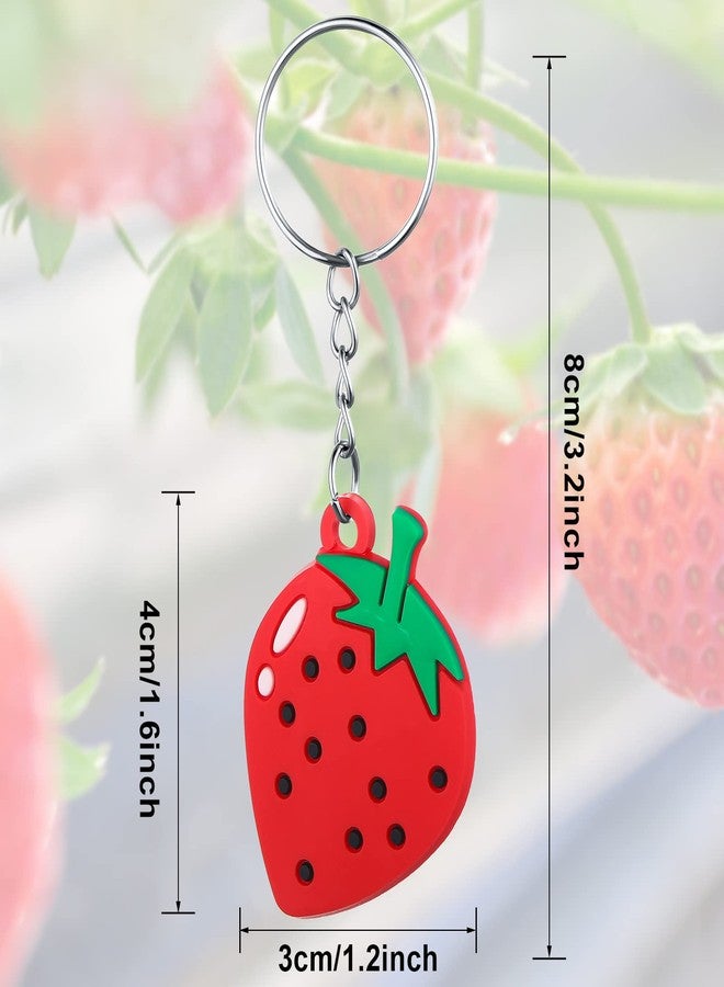 Tondiamo Strawberry Keychain Strawberry Party Favors Cute Fruit Keychain Rubber Keyrings for Summer Classroom Birthday Gifts(24 Pieces) - Image 3