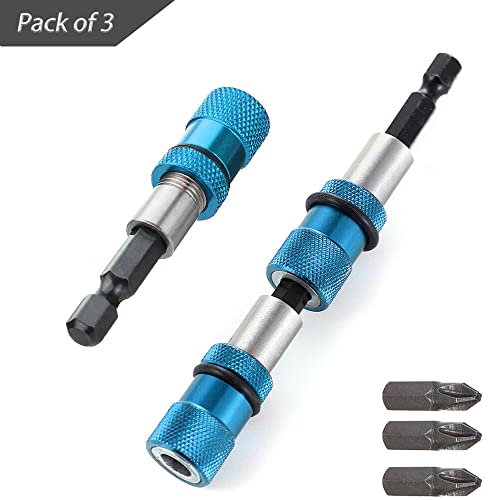 Saipe 3pcs Adjustable Screw Depth Magnetic Screwdriver Bit Holder 1/4" Hex Shank Drywall Screw Bit Holder Screw Tool with Phillips 2 Screw Driver Bits, Blue - Image 5