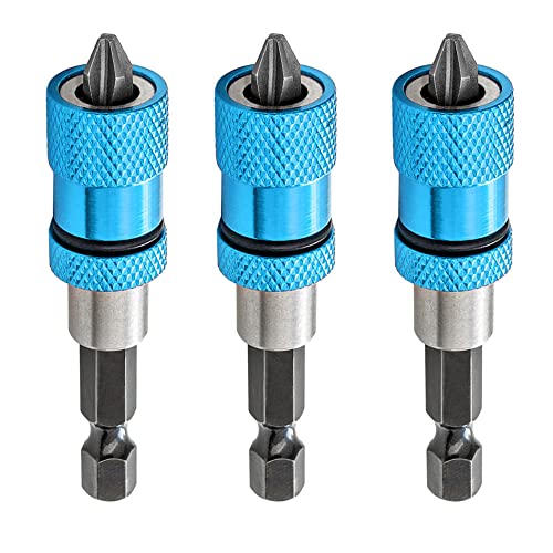 Saipe 3pcs Adjustable Screw Depth Magnetic Screwdriver Bit Holder 1/4" Hex Shank Drywall Screw Bit Holder Screw Tool with Phillips 2 Screw Driver Bits, Blue - Image 1