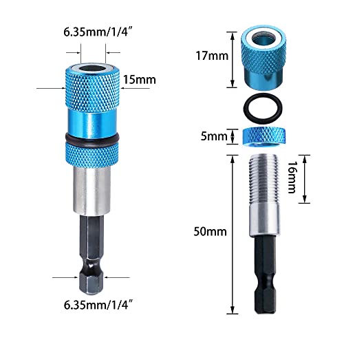 Saipe 3pcs Adjustable Screw Depth Magnetic Screwdriver Bit Holder 1/4" Hex Shank Drywall Screw Bit Holder Screw Tool with Phillips 2 Screw Driver Bits, Blue - Image 4