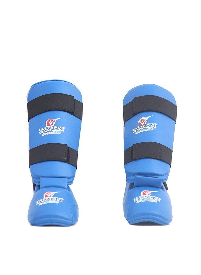 IWIN Karate/Taekwondo PU Shin Guards for Leg and Foot Protection(2 Pair, Red,Blue) (Small) - Image 3