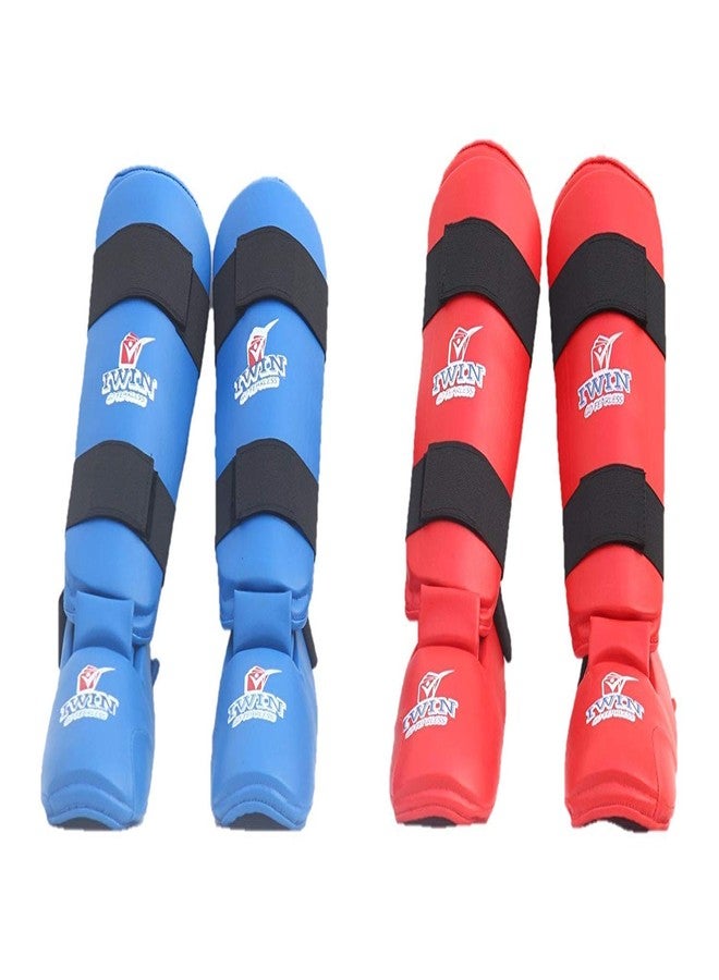IWIN Karate/Taekwondo PU Shin Guards for Leg and Foot Protection(2 Pair, Red,Blue) (Small) - Image 2