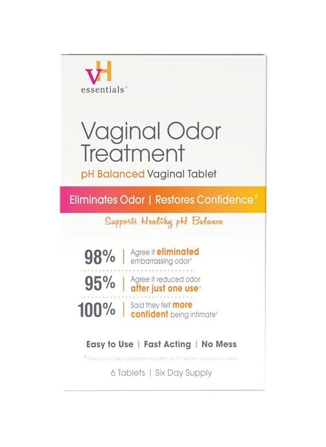 vH Essentials Vaginal Odor Treatment - pH Balanced Vaginal Suppositories - 6 Tablets With Applicator, White, (667-06)  - Image 1