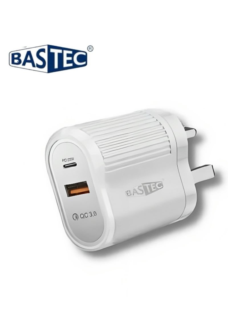 Bastec Wall Charger with PD and USB Fast Charging Ports, 20W Power Model BC204 by BASTEC" - Image 2