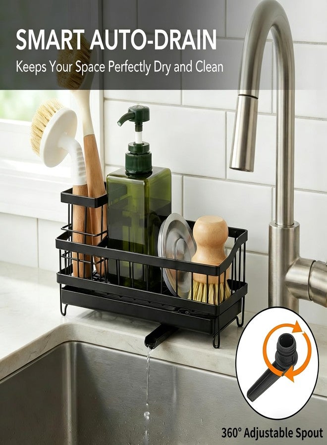 OKITCHEN Sink Caddy with 360° Rotating Self Draining, Countertop Sponge Holder, Sink Side Organizer for Bottle Brushes, Sink Accessories for Kitchen, Bathroom - Black - Image 3