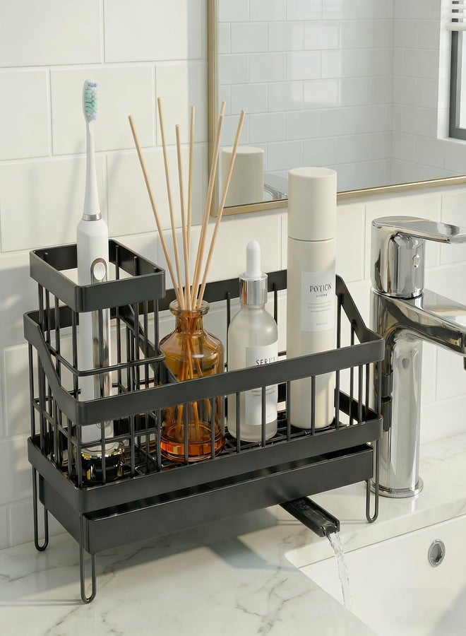 OKITCHEN Sink Caddy with 360° Rotating Self Draining, Countertop Sponge Holder, Sink Side Organizer for Bottle Brushes, Sink Accessories for Kitchen, Bathroom - Black - Image 4