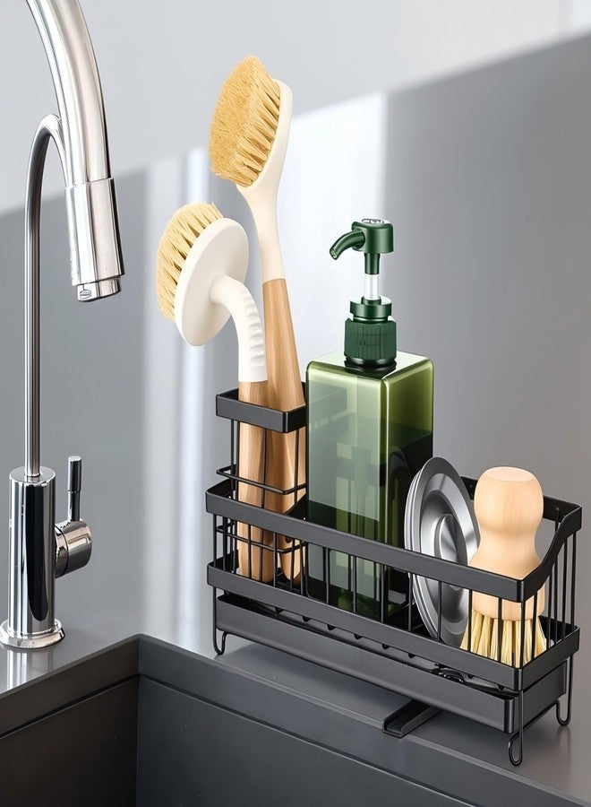 OKITCHEN Sink Caddy with 360° Rotating Self Draining, Countertop Sponge Holder, Sink Side Organizer for Bottle Brushes, Sink Accessories for Kitchen, Bathroom - Black - Image 5