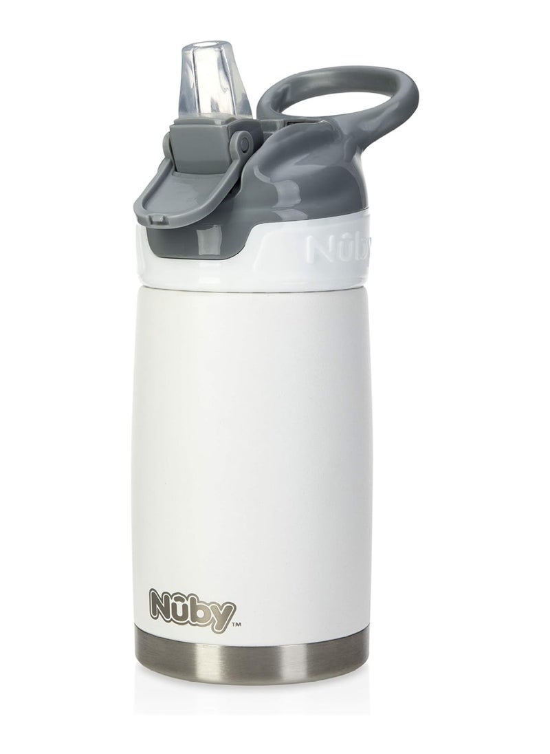 Nuby Thirsty Kids No Spill Flip-It Reflex Stainless Steel Travel Cup, 10 Oz, White  - Image 1