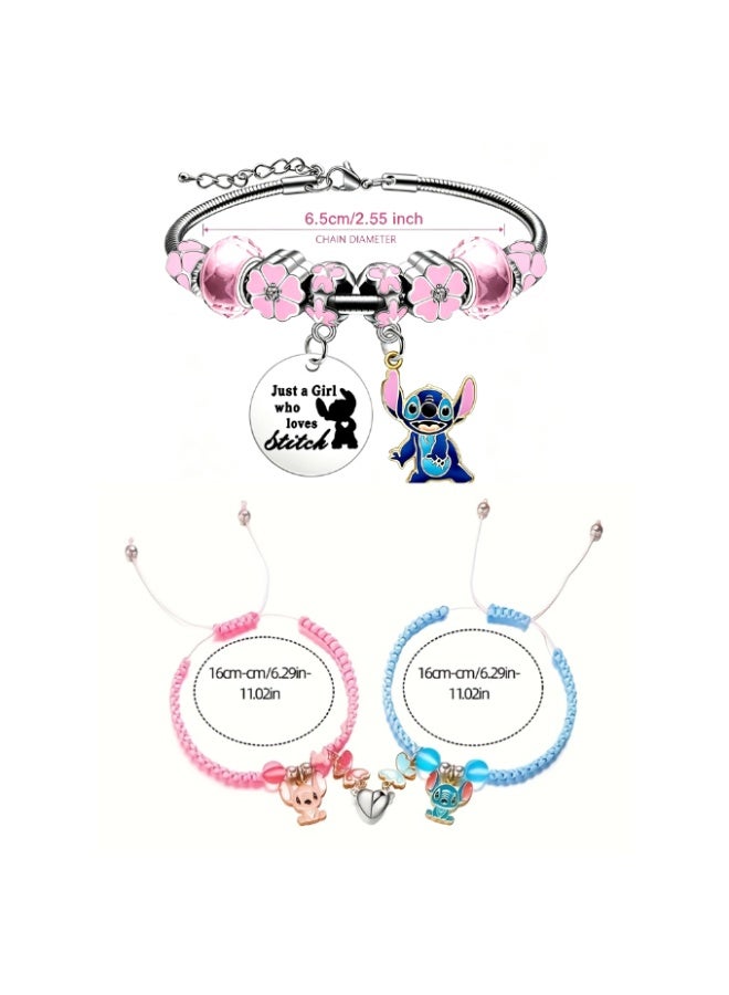 3-Piece Stitch Cartoon Charm Beaded Adjustable Bracelet Set - Image 2